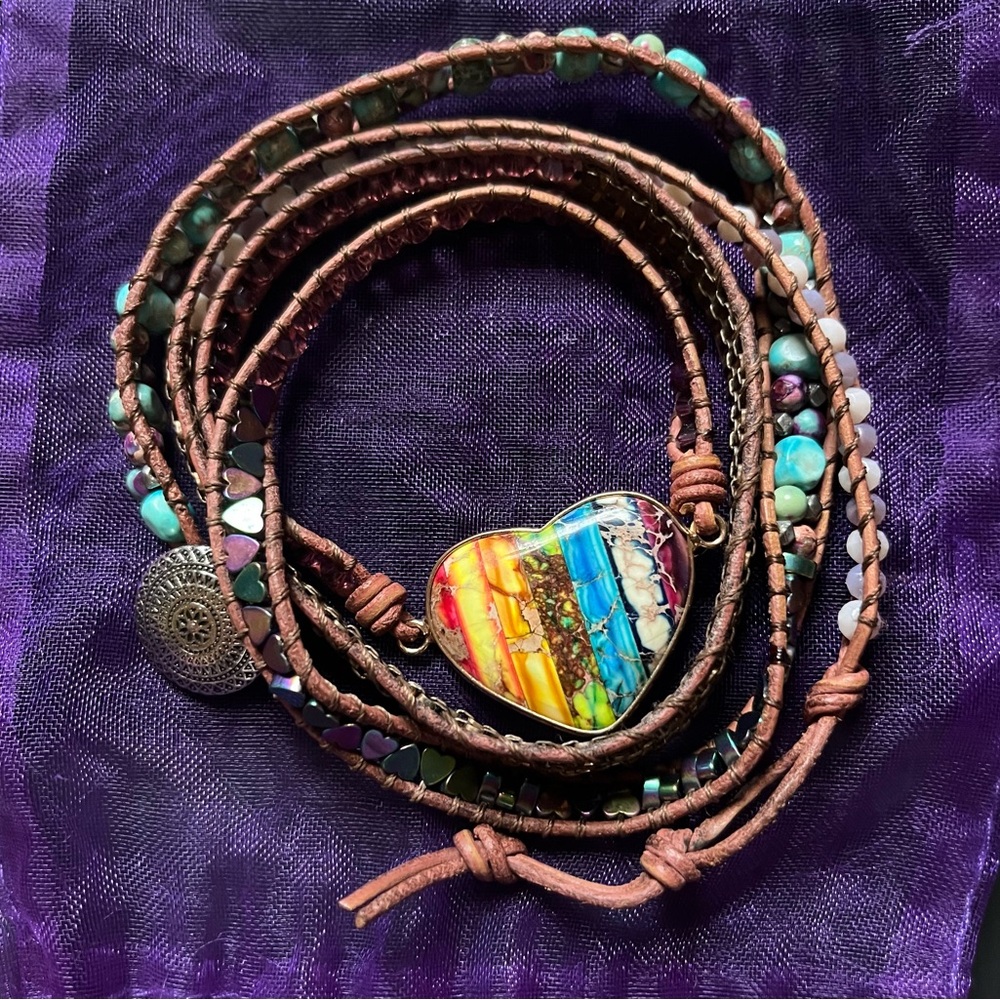 Boho inspired Heart leather Wrap Bracelet